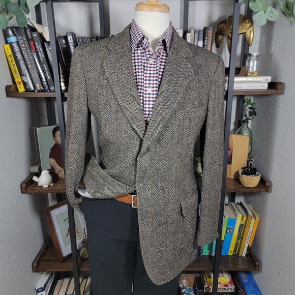 VTG Jos A Bank HARRIS TWEED Sport Coat Blazer Three Button‎ Herringbone